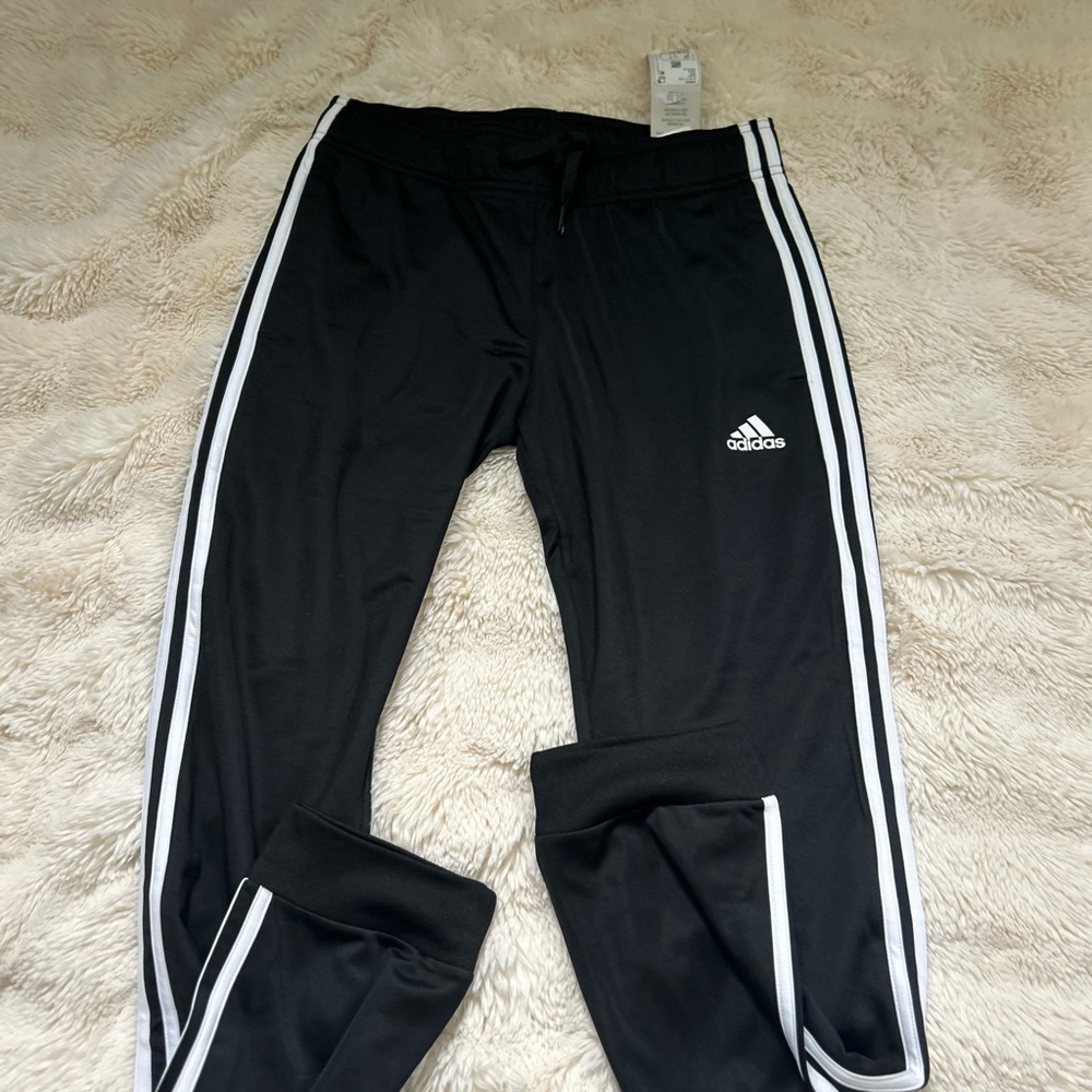 adidas woman’s Black Track Pants with White Stripes